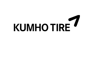 "Kumho Tire logo featuring bold text and an upward-pointing arrow on a white background."