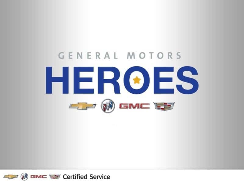 General Motors Heroes graphic featuring Chevrolet, Buick, GMC, and Cadillac logos with a star in "Heroes."