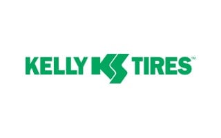 Kelly Tires logo with green text and stylized "K" symbol.