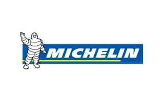 Michelin logo featuring the Bibendum mascot and bold text on a blue background.