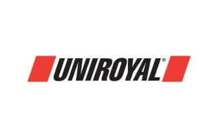 Uniroyal logo featuring bold black text flanked by two red geometric shapes.