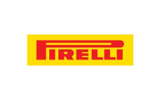 Pirelli logo in red text on a yellow background.